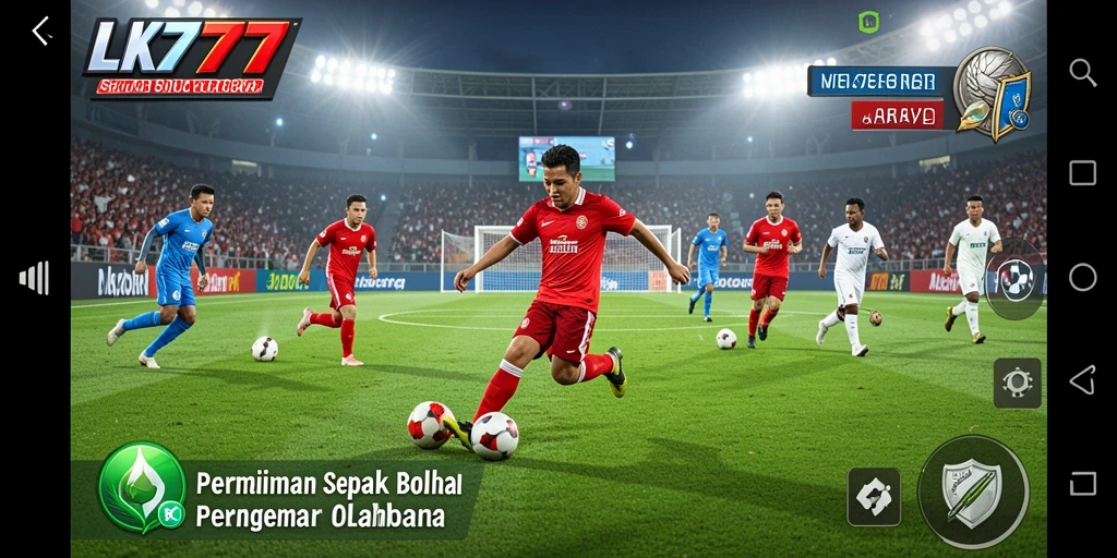 Screenshot LK777 menampilkan aksi seru dalam permainan sepak bola.