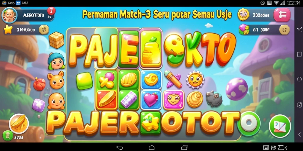 Screenshot utama menunjukkan gameplay Match-3 yang menyenangkan dan penuh warna.