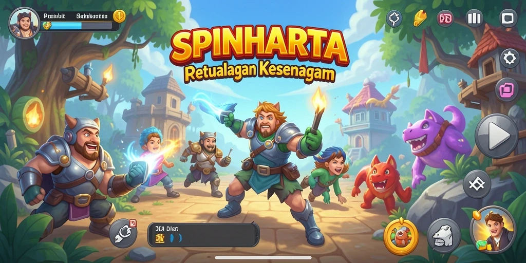 Tampilan gameplay SPINHARTA yang penuh aksi dan seru.