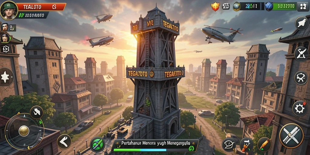 Gameplay menegangkan TEGALTOTO dengan menara pertahanan yang taktikal.