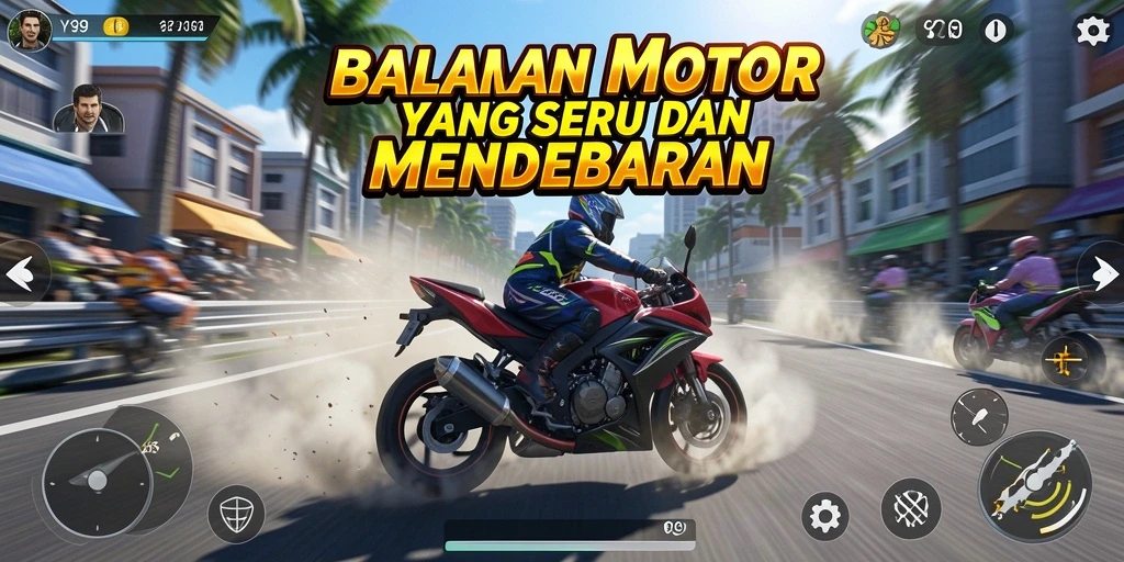 Screenshot Y89 menampilkan aksi balapan motor yang mendebarkan.